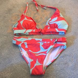Coral and baby blue two piece bikini